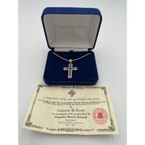 CAMROSE & KROSS JBK JACQUELINE KENNEDY BLUE & CLEAR RHINESTONE CROSS NECKLACE